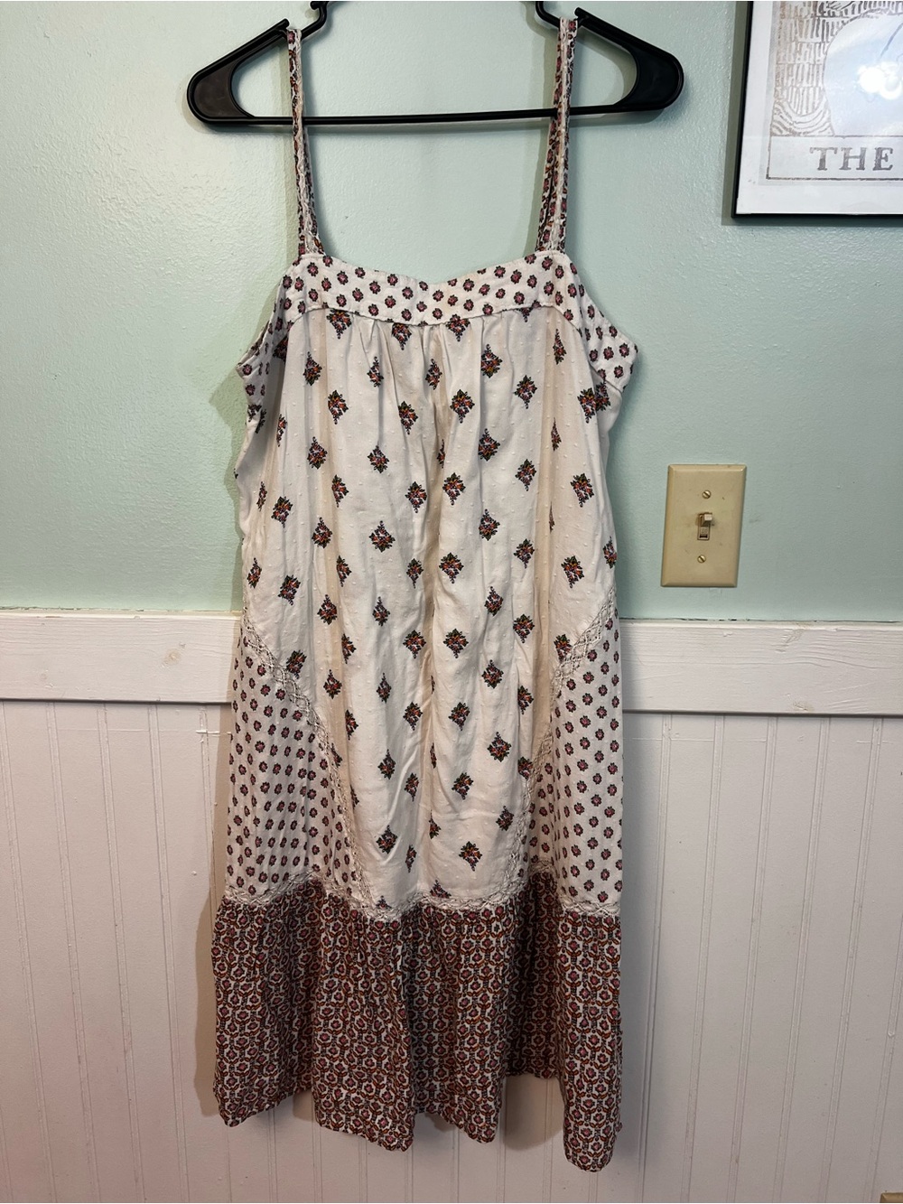 Anthropologie spaghetti Strap Cotton Sundress Cream and Brown boho size medium